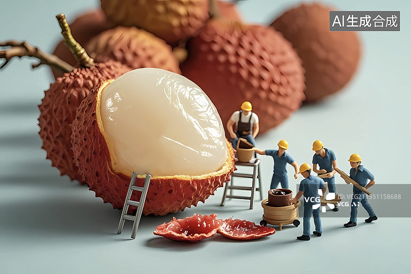 【AI数字艺术】微距夏天清新荔枝加工场景图片素材