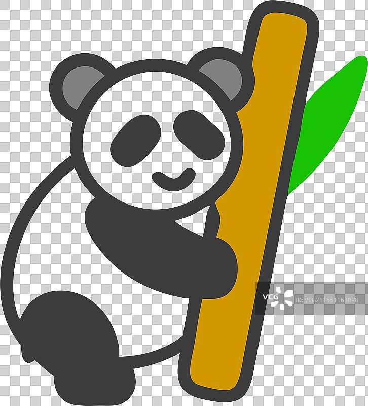 可爱的熊猫与甘蔗图标，完美的野生动物图片素材