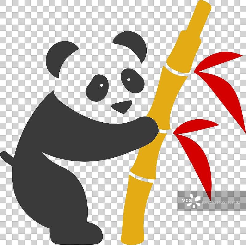 可爱的熊猫与甘蔗图标，完美展现野生动物。图片素材