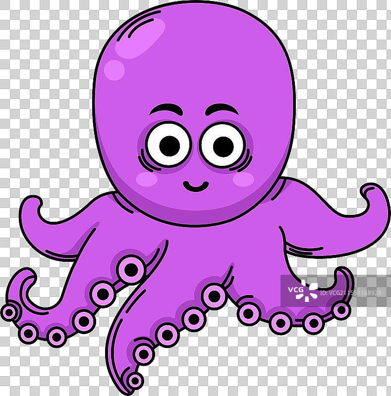 孤立在白色背景上的鱿鱼轮廓角色图片素材