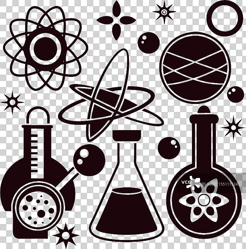 黑白极简风格的科学图标集合图片素材