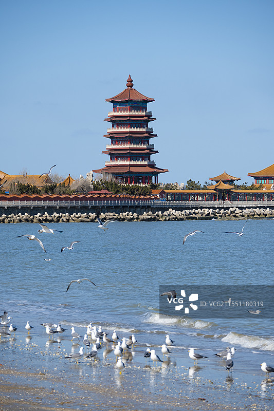 山东烟台蓬莱仙境八仙过海口景区历史古建筑城市旅游景点都市风光风景图片素材