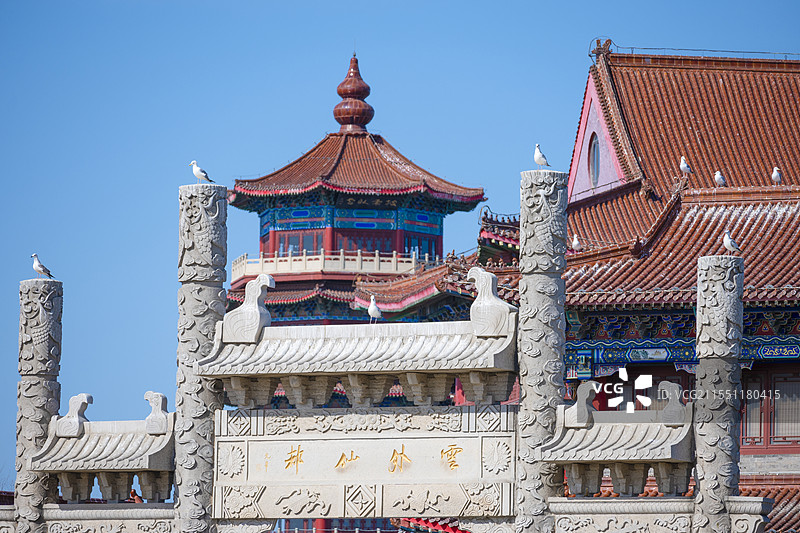 山东烟台蓬莱仙境八仙过海口景区历史古建筑城市旅游景点都市风光风景图片素材
