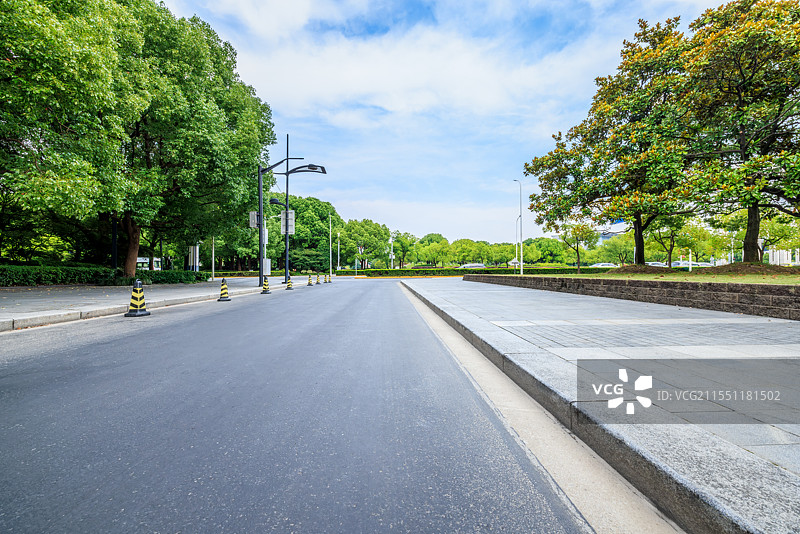 城市公园道路与树木和草坪图片素材