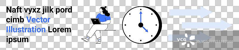 女性角色与笔记本电脑、时钟和箭头图片素材