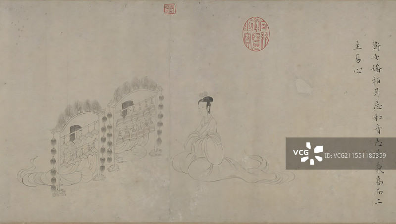 古代绘画艺术品，宋摹本女史箴图，局部，卫女，编钟图片素材