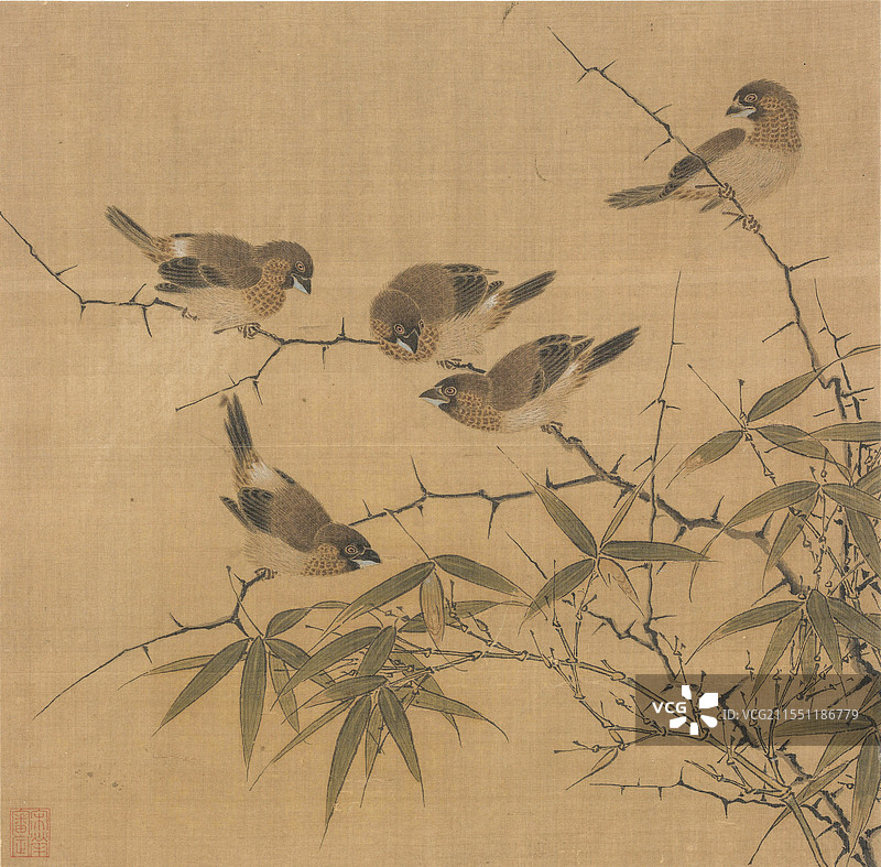 古代绘画艺术品，宋代绘画，霜筱寒雏页图片素材