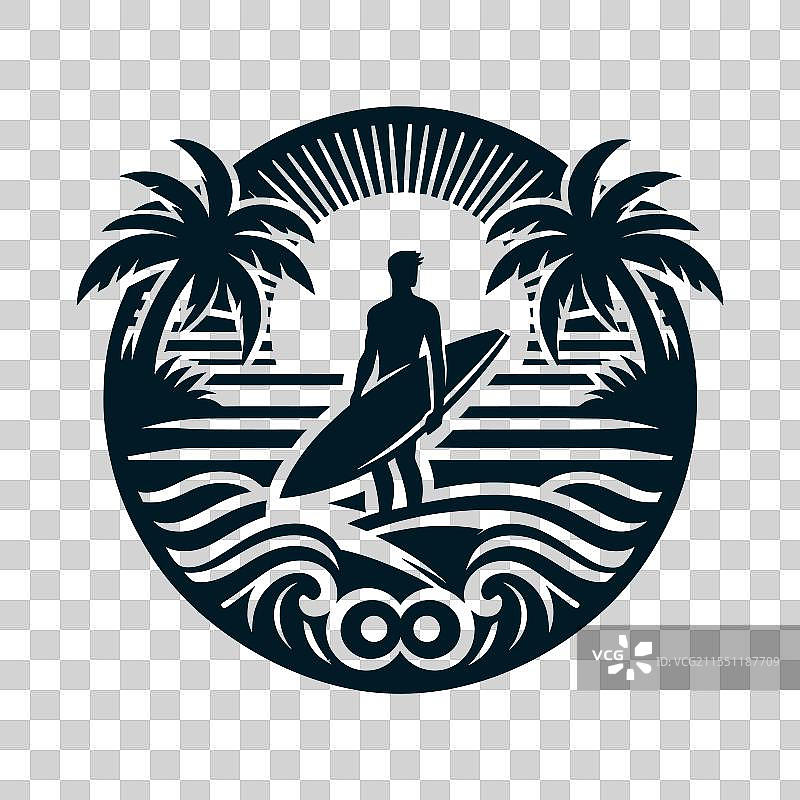 冲浪海滩剪影艺术图片素材