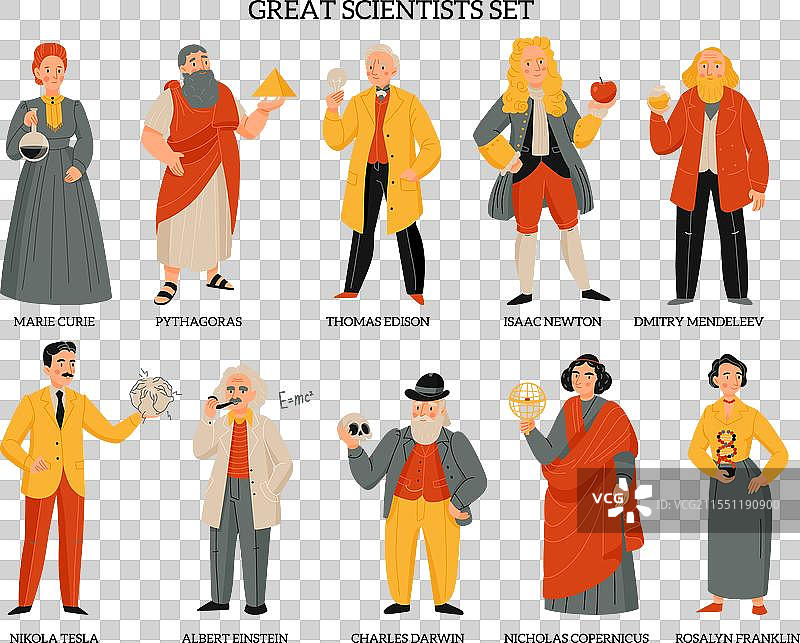 伟大的科学家平面插图集图片素材