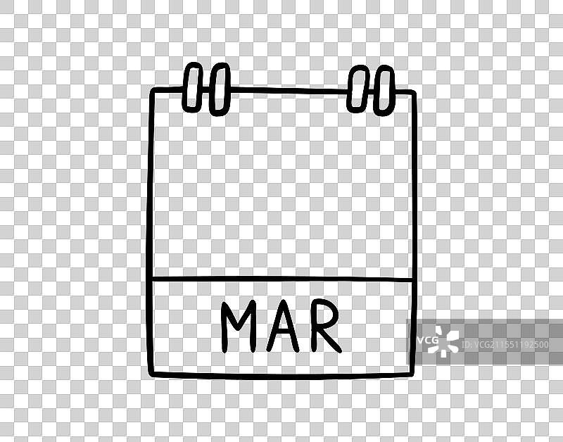 三月日历月份页面手绘涂鸦图标图片素材