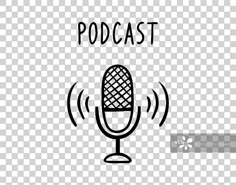 手绘涂鸦风格的播客图标，带有麦克风图片素材