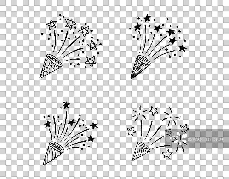 手绘涂鸦风格的彩带炮轮廓图标图片素材