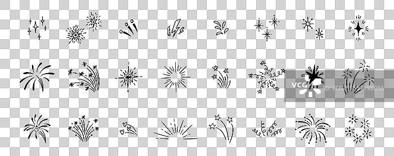 一组可爱的烟花线条涂鸦元素图片素材