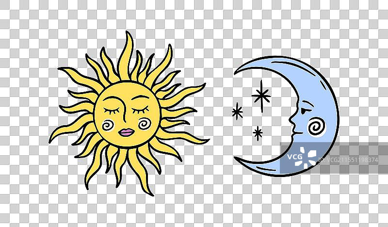 美丽神秘的月亮和太阳面孔套装图片素材