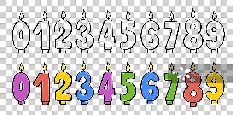 涂鸦风格的生日快乐蜡烛数字套装图片素材