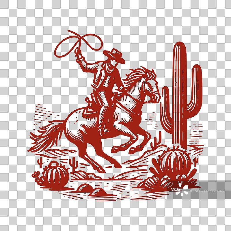 西部牛仔骑着奔腾的马图片素材