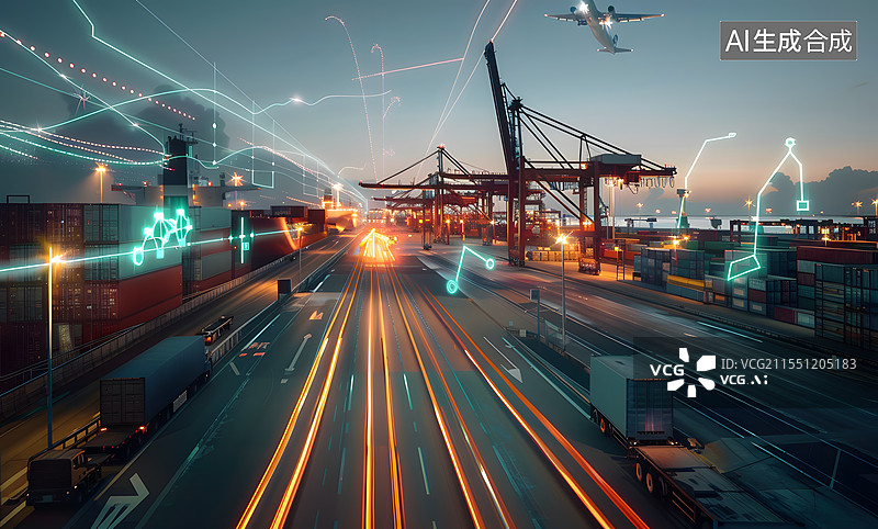 【AI数字艺术】货运运输进出口码头图片素材