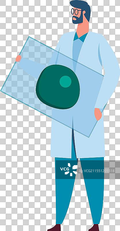 穿着实验室外套和眼镜的科学家手持一件物品图片素材