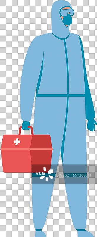 穿着防化服、口罩、手套和急救包的急救人员图片素材