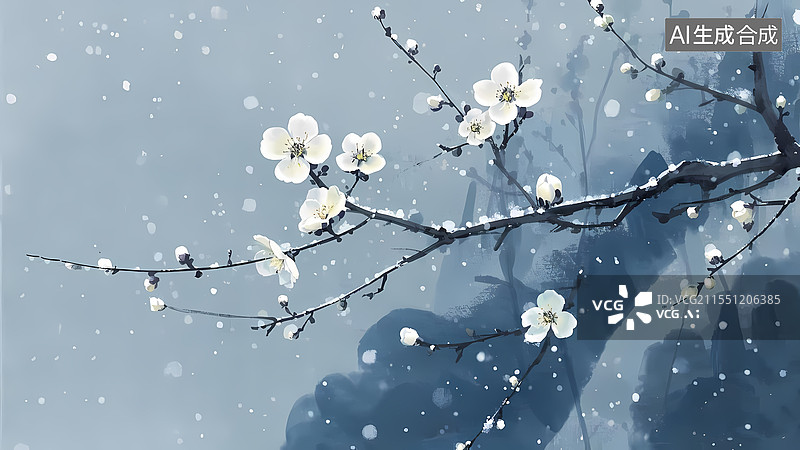 【AI数字艺术】新中式插画背景梅花图片素材