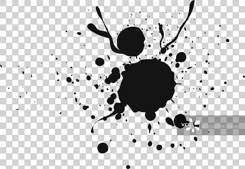 黑色墨水在白色背景上艺术性地飞溅图片素材