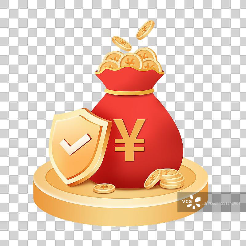 金融素材盾和钱袋子福袋金币图片素材