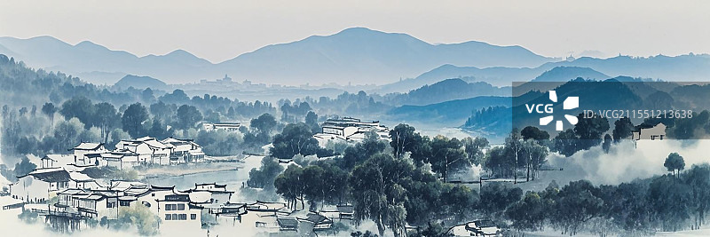 水墨画风格的皖南山区自然风光，安徽黄山歙县图片素材