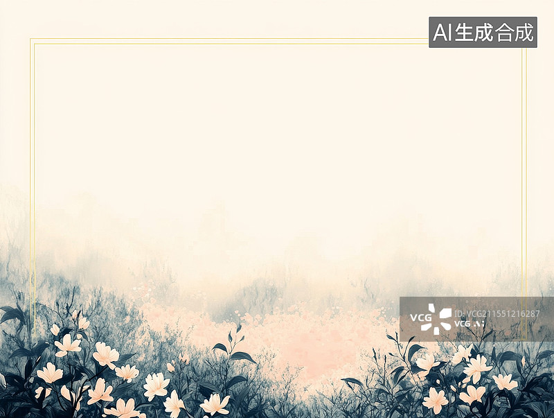 【AI数字艺术】花卉装饰边框背景水墨画背景居下图片素材
