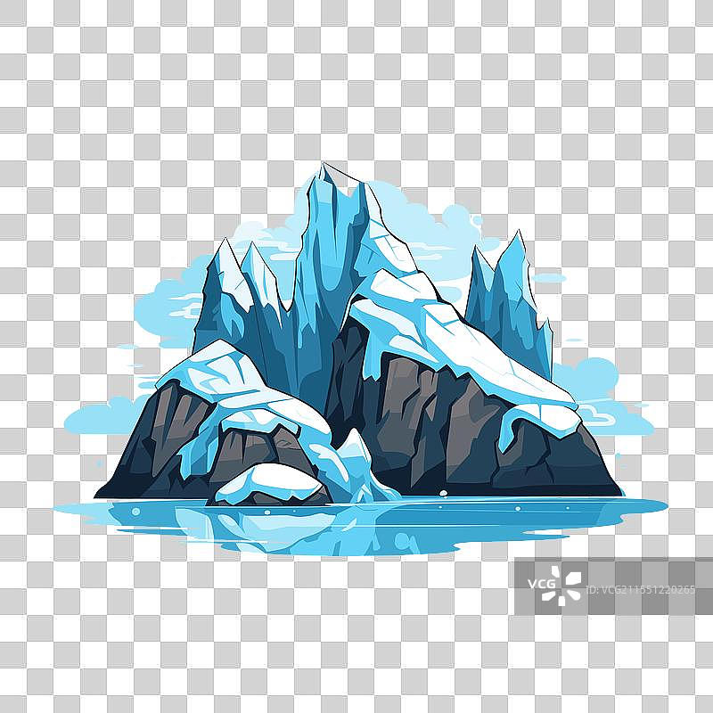 冰山漂浮在平静的水面上，蓝天映衬着它。图片素材