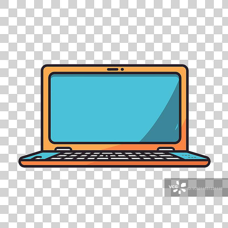 打开的笔记本电脑，蓝色屏幕展示着一个图片素材