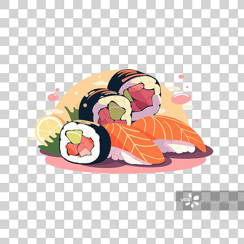 寿司拼盘，包含卷寿司和生鱼片图片素材