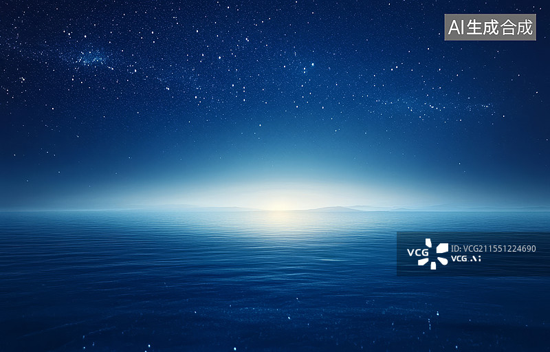 【AI数字艺术】夜空下的海面图片素材