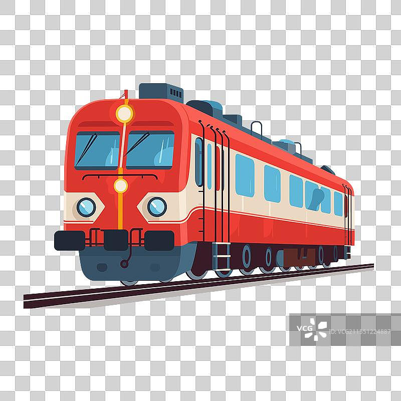 色彩斑斓的复古火车在铁轨上行驶图片素材