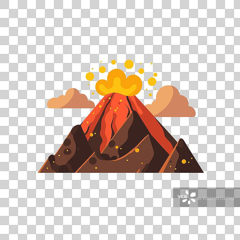 喷发的火山，伴随着熔岩和云彩图片素材
