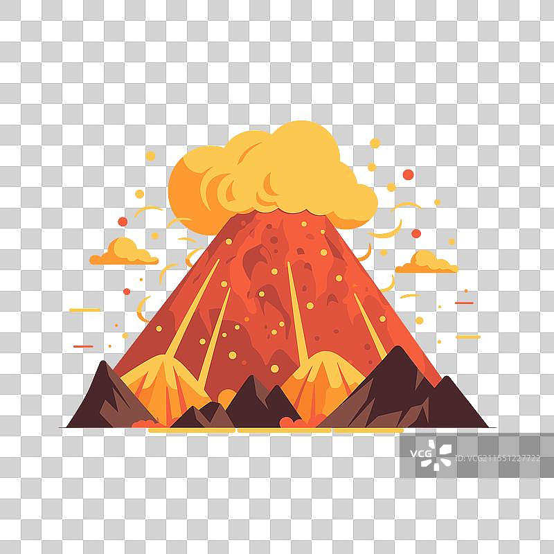 在生机勃勃的风景中喷发的火山图片素材