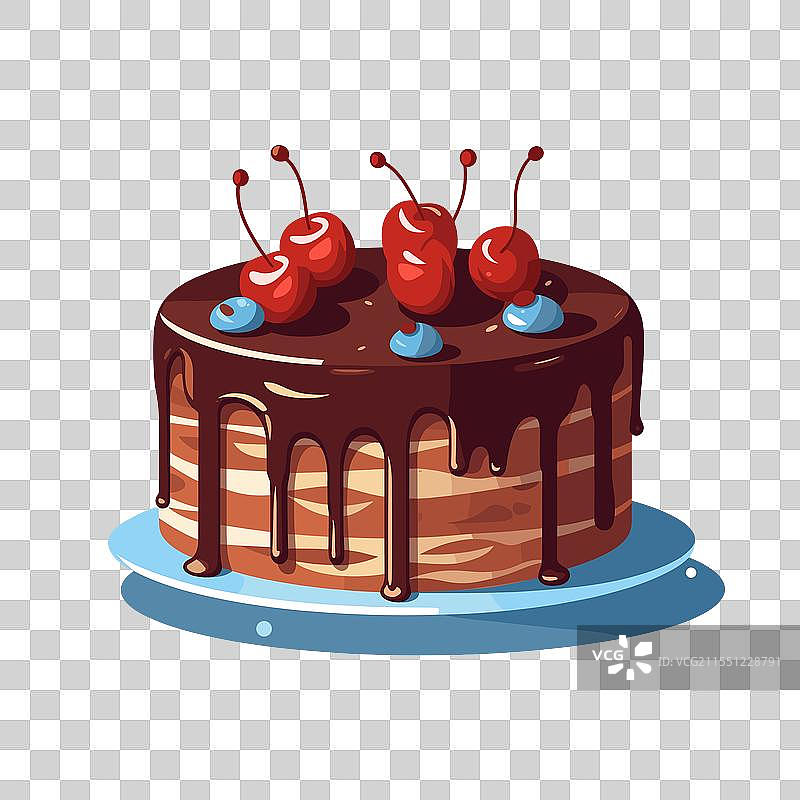 巧克力蛋糕配樱桃和蓝莓图片素材