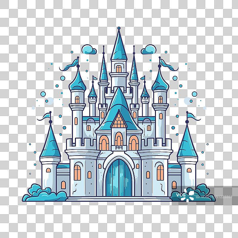 宏伟的城堡，蓝色的塔楼，充满奇幻色彩图片素材