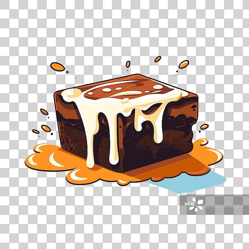 美味的布朗尼蛋糕，上面浇有融化的糖霜，摆放在盘子里图片素材