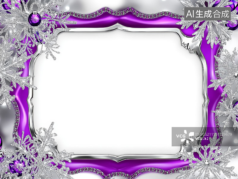 【AI数字艺术】紫色与银色的圣诞相框2D卡通背景常规图片素材