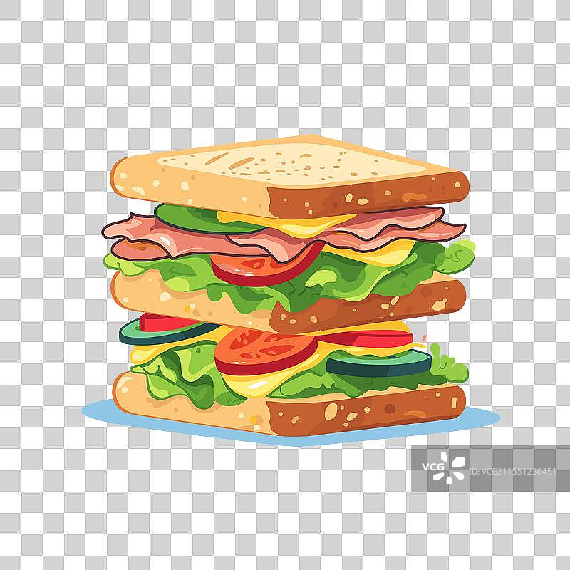 色彩缤纷的三明治，夹层新鲜食材图片素材