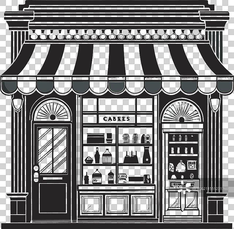 复古精品店橱窗 - 黑白艺术图片素材