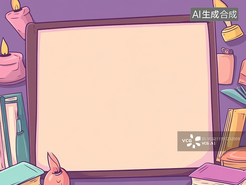 【AI数字艺术】空白画板与文具2D卡通背景环绕图片素材