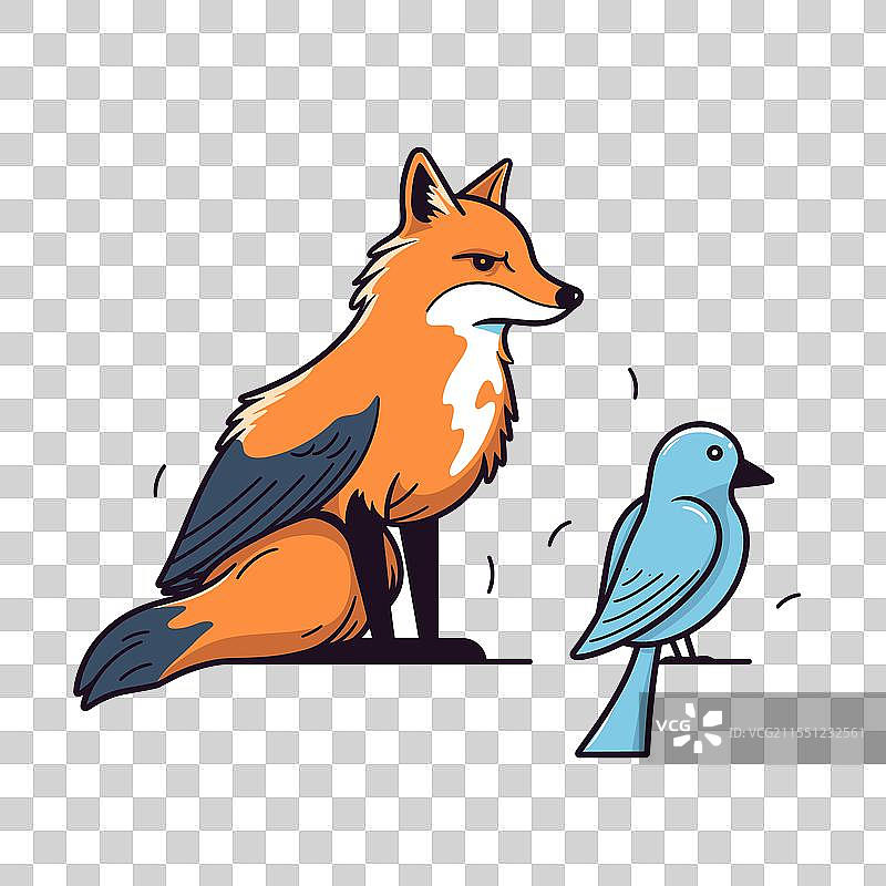 狐狸和鸟儿在大自然中共享时刻图片素材