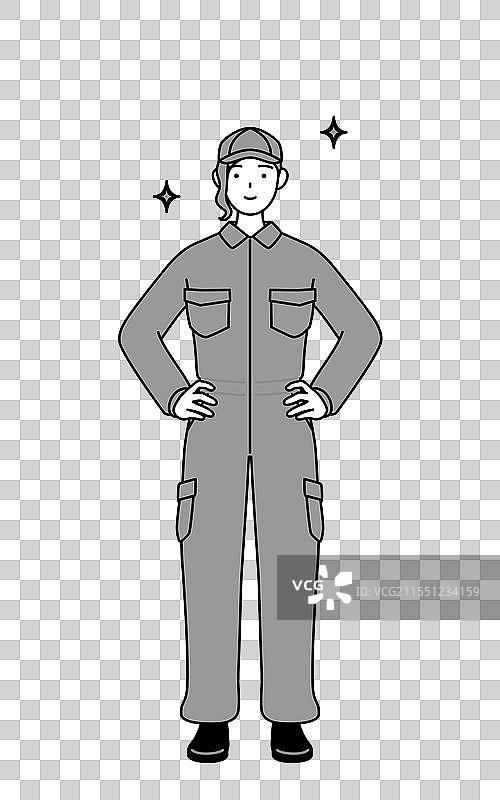 穿着工作服的女机械师双手放在身上图片素材