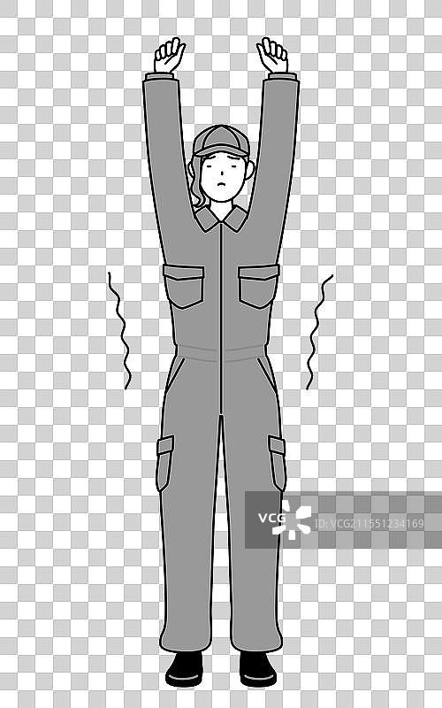 一位穿着工作服的女机械师在伸展身体图片素材
