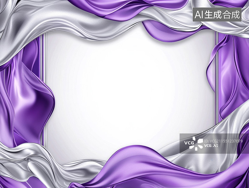 【AI数字艺术】紫色与银色波浪边框2D卡通背景最大图片素材