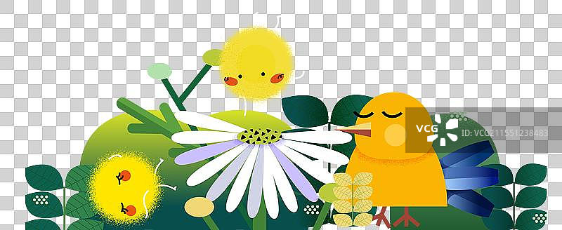 春天清新花丛和小动物插画免扣元素图片素材