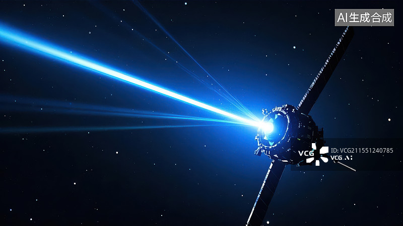【AI数字艺术】星际航行的激光卫星科技主题插画图片素材