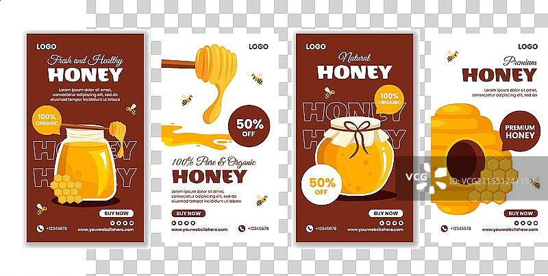 蜂蜜店社交媒体故事平面卡通图片素材
