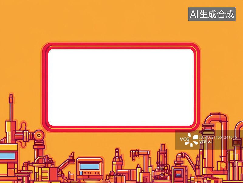 【AI数字艺术】工业设备与空白屏幕2D卡通背景居下图片素材
